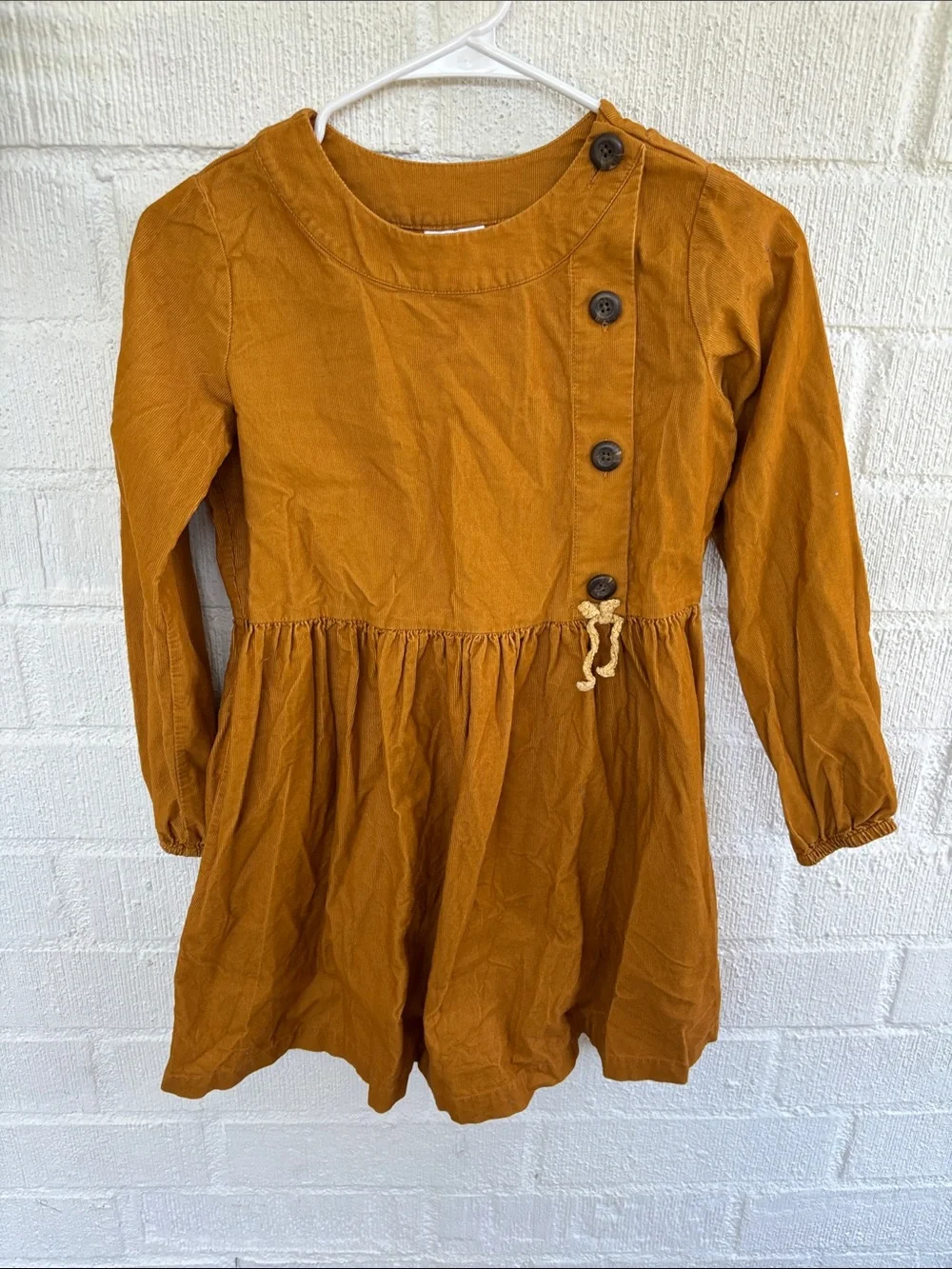 Hanna Andersson Corduroy Mustard Long-Sleeve Button-Front Dress sz 10